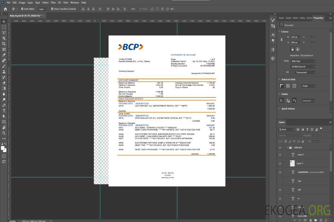 Modèle de relevé bancaire Bolivie banco de crédito de bolivia au format Word et PDF template Modèle de relevé bancaire Bolivie banco de crédito de bolivia au format Word et PDF template